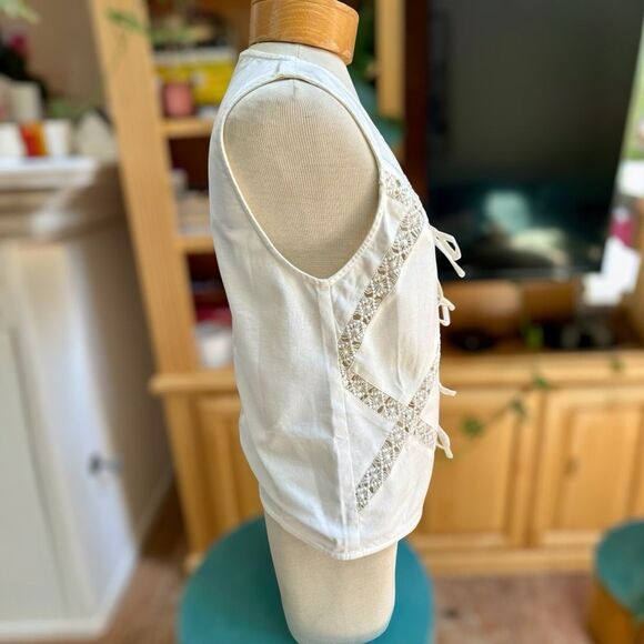 Lace Trim Tie Front Cotton & Linen Tank - Ivory NWT - Picture 6 of 8